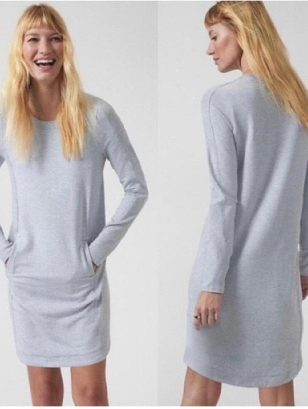 Athleta Long Sleeve Tunic Dress Size Medium Gray Sage Athleisure EUC